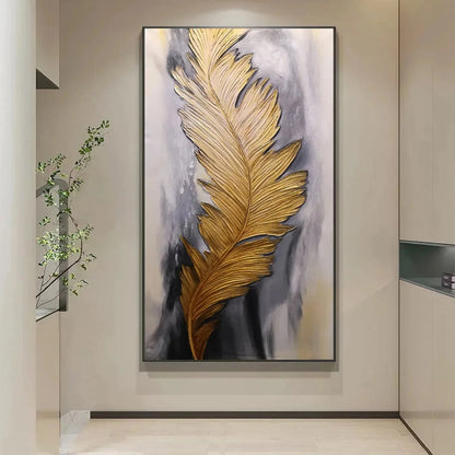 BLEMISHED SKY: Abstract Feather Oil Painting | black frame version on white wall