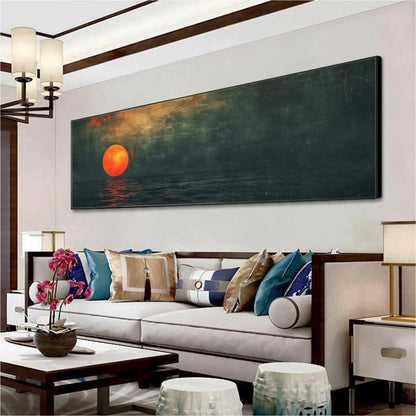 BLOOD MOON PANORAMIC: Sunset Painting, Panoramic Wall Art | rolled canvas, ready for custom framing