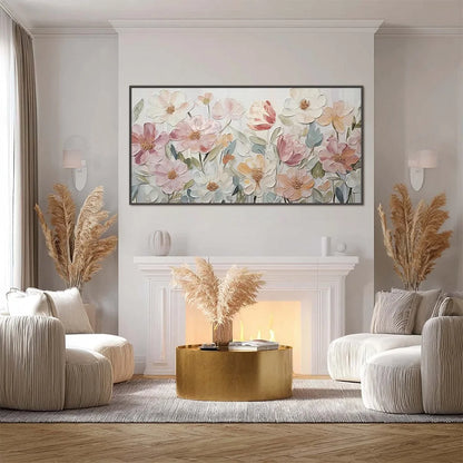 BLOOM WHISPER: Textured Pastel Floral Oil Painting | Abstract closeup, raised brushwork detail