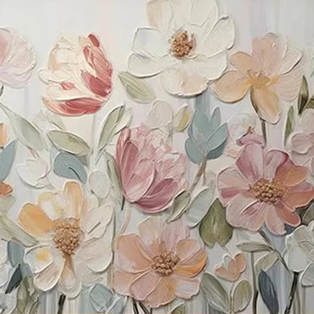 BLOOM WHISPER: Textured Pastel Floral Oil Painting | rectangular format, hand-painted canvas edge
