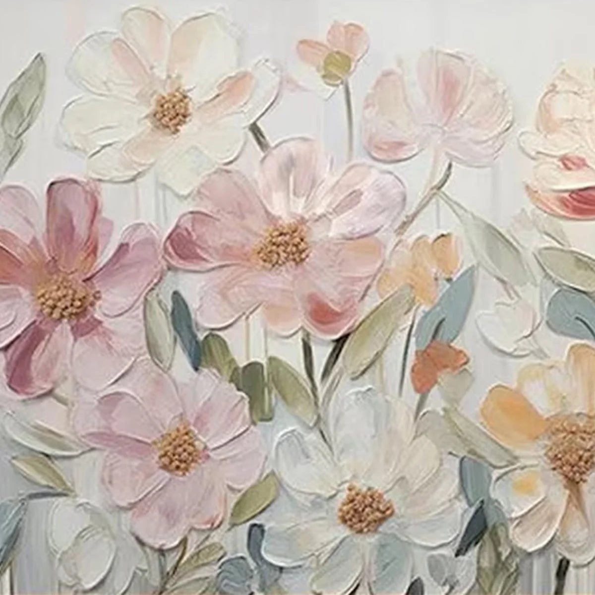 BLOOM WHISPER: Textured Pastel Floral Oil Painting | rolled canvas, ready for custom framing