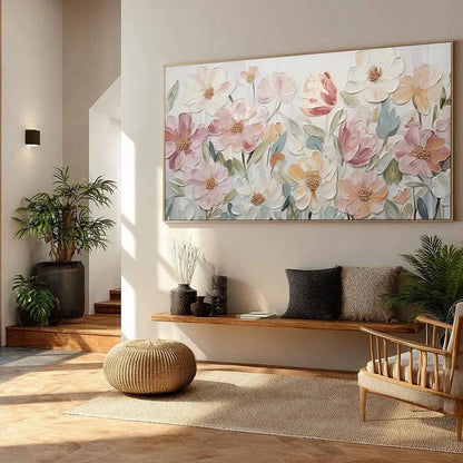BLOOM WHISPER: Textured Pastel Floral Oil Painting | Abstract mood, soft natural light studio shot