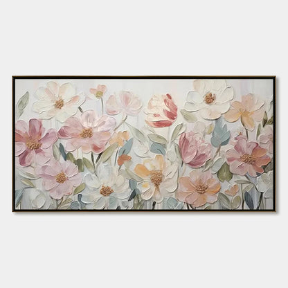 BLOOM WHISPER: Textured Pastel Floral Oil Painting | hanging in BLOOM WHISPER: Textured Pastel Floral Oil Painting featuring layered textured brushwork in refined tones; abstract composition with r...