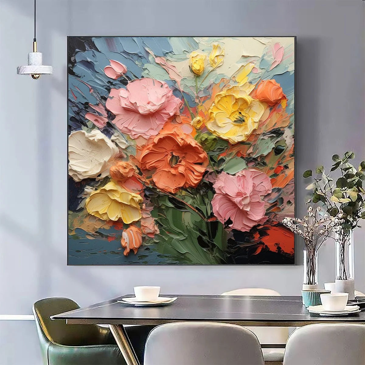 BLOOMING BOUQUET: Textured Floral Oil Painting | Abstract closeup, raised brushwork detail
