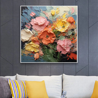 BLOOMING BOUQUET: Textured Floral Oil Painting | rolled canvas, ready for custom framing