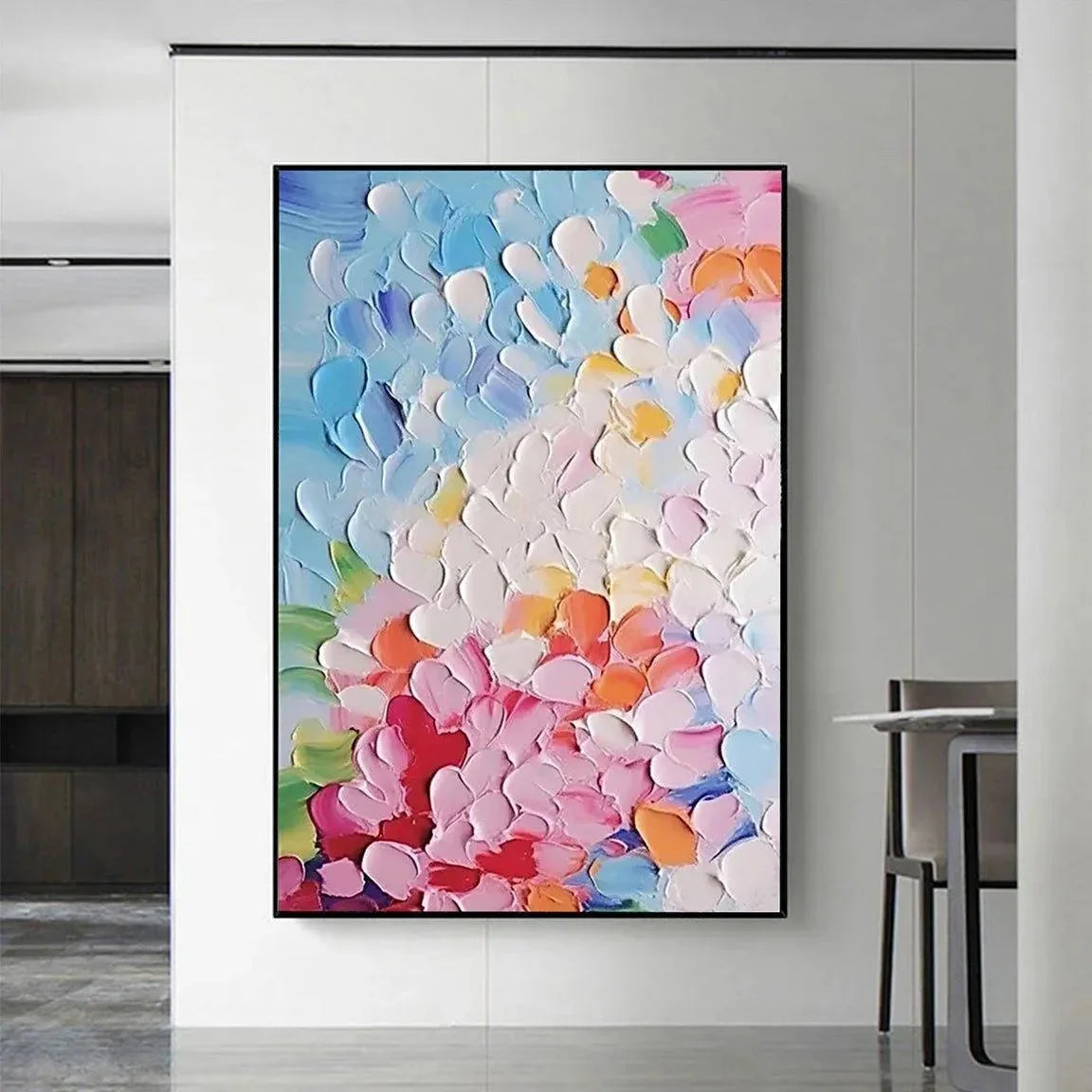 BLOOMING BOUQUET: Textured Impasto Floral Painting in Vibrant Colors | textured impasto closeup, raised brushwork detail