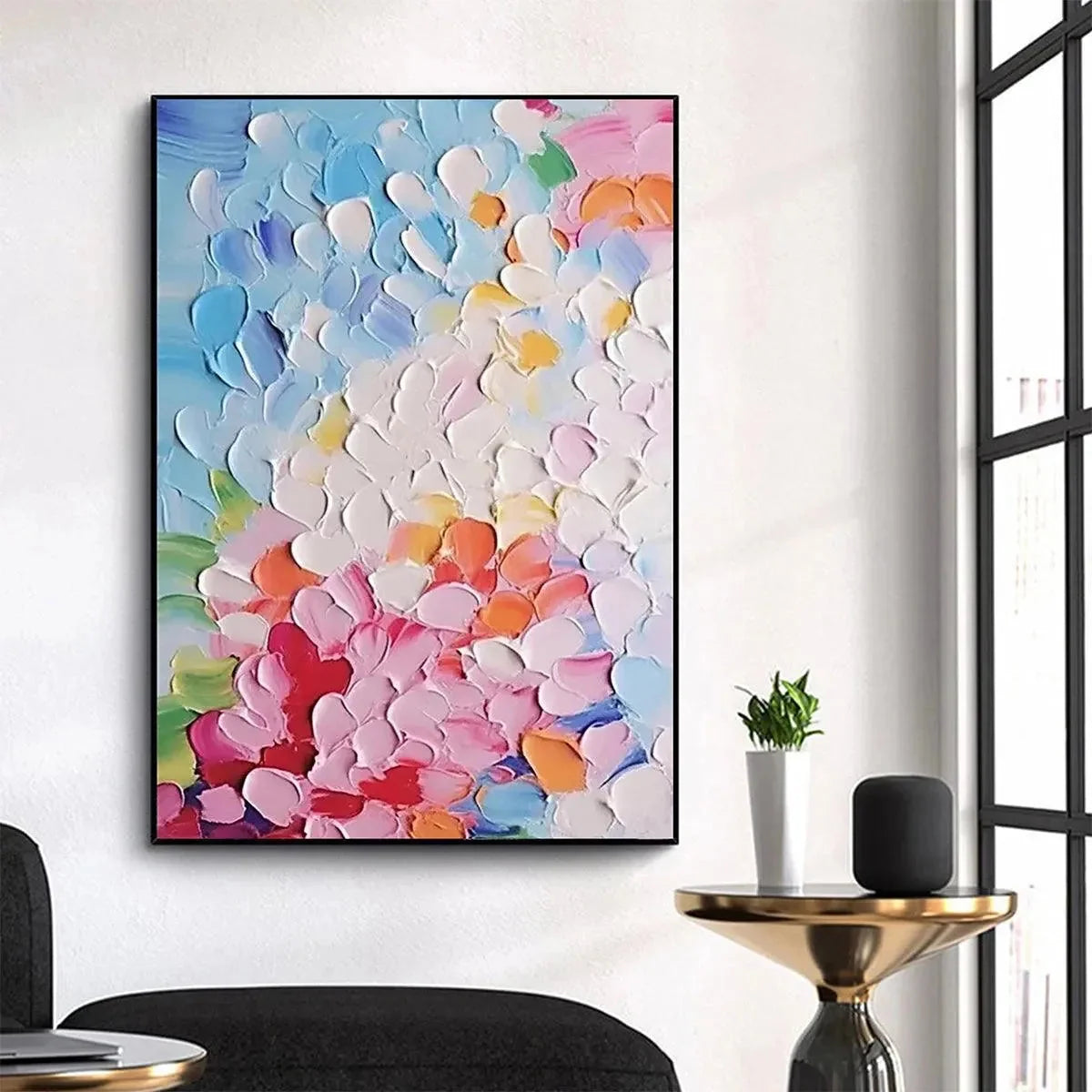 BLOOMING BOUQUET: Textured Impasto Floral Painting in Vibrant Colors | floral palette, original kitchen art