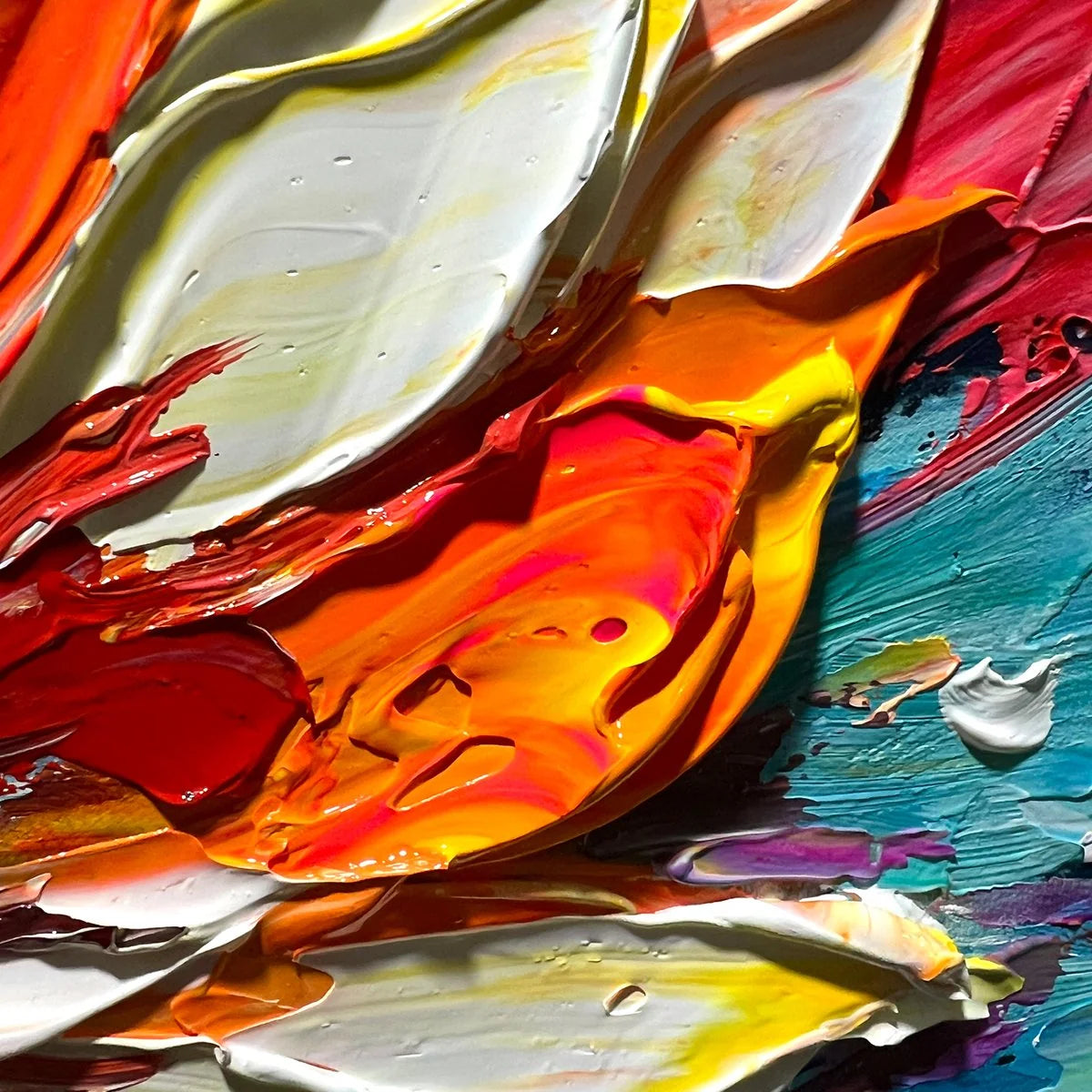 BLOOMING BURST: Textured Impasto Floral Oil Painting | rectangular format, hand-painted canvas edge