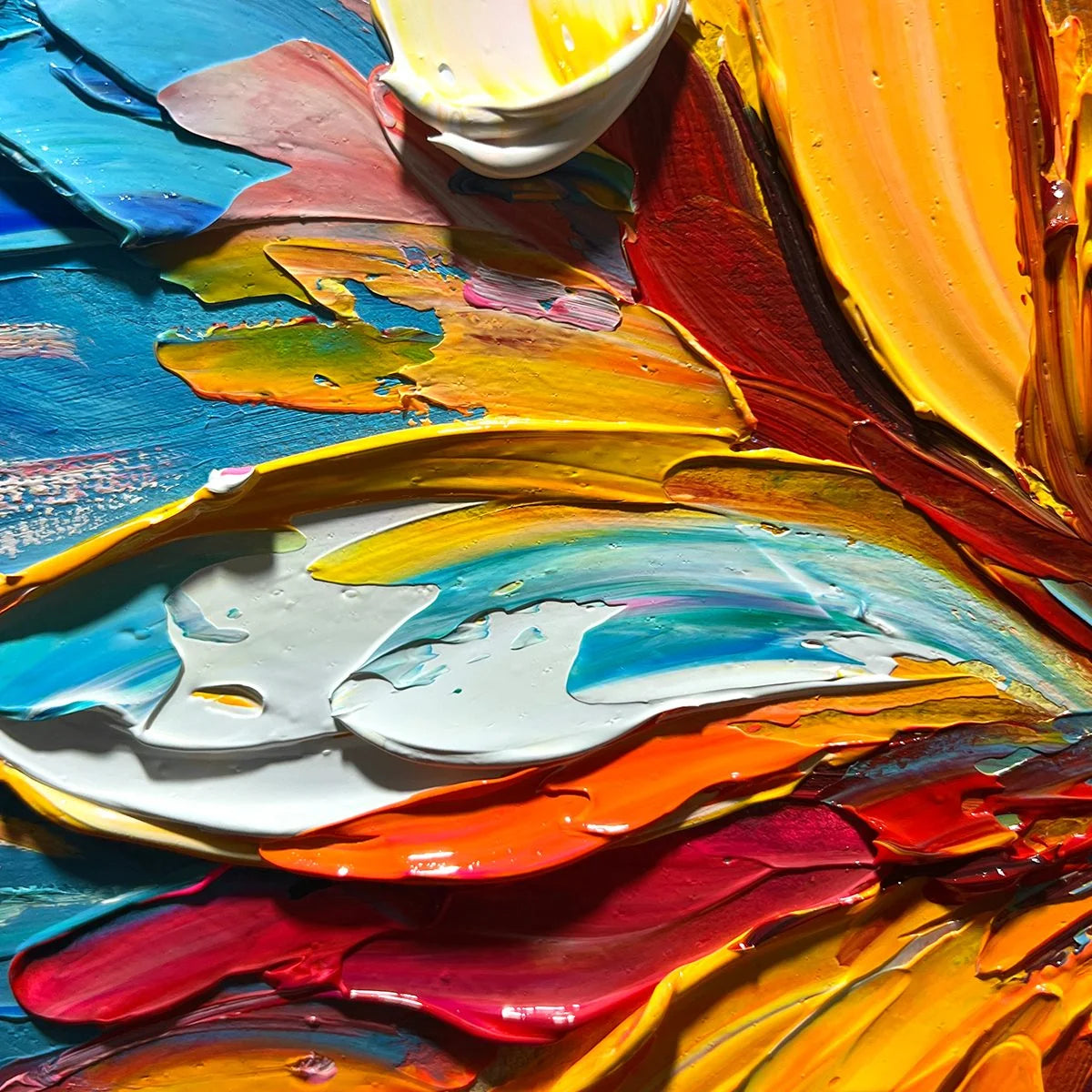 BLOOMING BURST: Textured Impasto Floral Oil Painting | rolled canvas, ready for custom framing