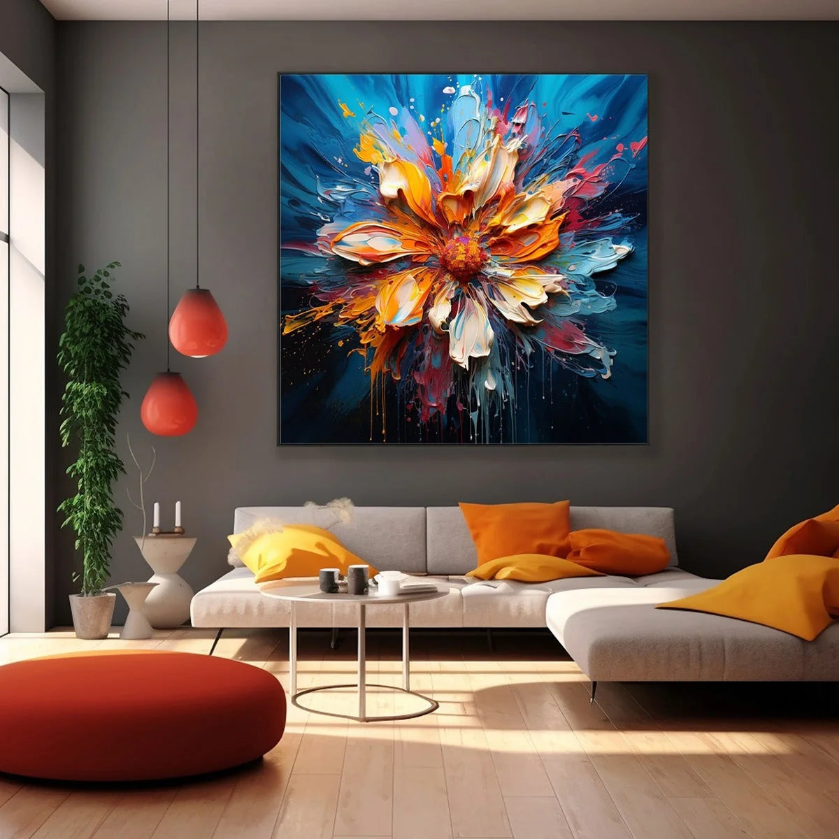 BLOOMING BURST: Textured Impasto Floral Oil Painting | textured impasto mood, soft natural light studio shot