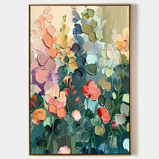BLOOMING MEADOW: Textured Floral Painting, Colorful Wildflower Wall Art, Vertical Canvas, Impasto Decor | hanging in BLOOMING MEADOW: Textured Floral Painting, Colorful Wildflower Wall Art, Vertica...