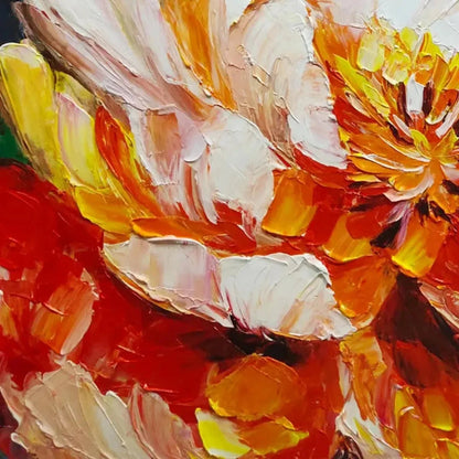 BLOOMING PEONY: Textured Impasto Peony Painting in Pink and Orange | rolled canvas, ready for custom framing