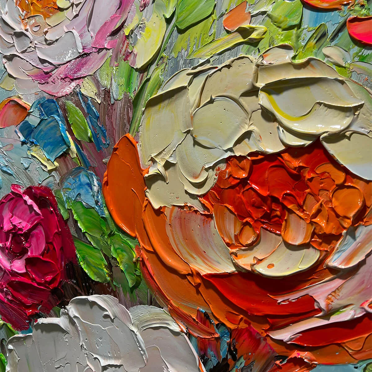 BLOOMING RHAPSODY: Colorful Floral Impasto Oil Painting | rolled canvas, ready for custom framing