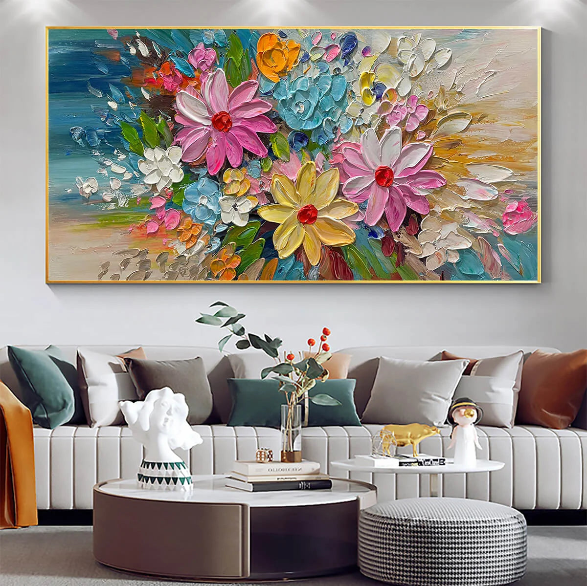 BLOOMING RHAPSODY: Colorful Floral Impasto Oil Painting | Abstract closeup, raised brushwork detail