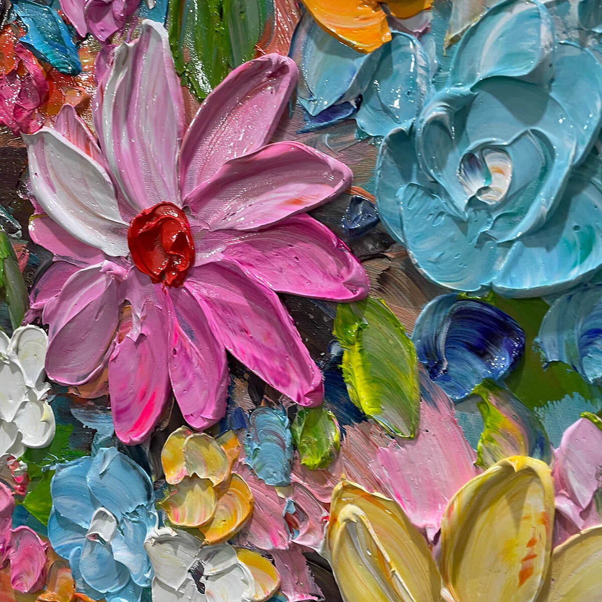 BLOOMING RHAPSODY: Colorful Floral Impasto Oil Painting | rolled canvas, ready for custom framing