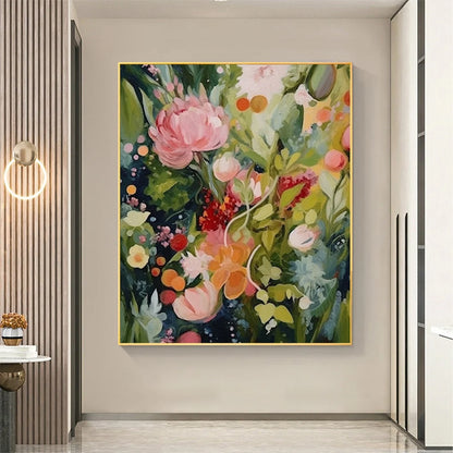 BLOOMING RHAPSODY: Textured Floral Oil Painting | Abstract closeup, raised brushwork detail