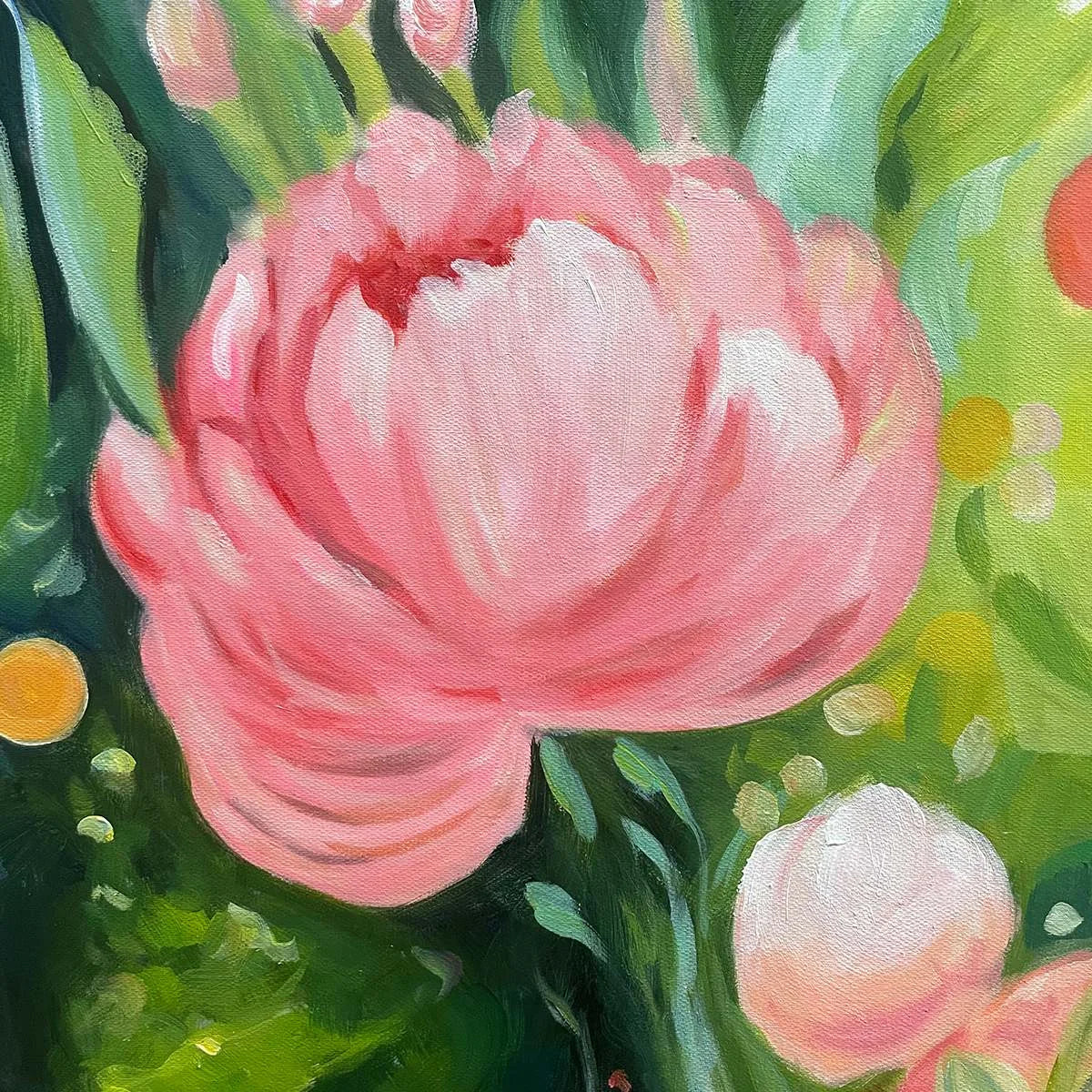 BLOOMING RHAPSODY: Textured Floral Oil Painting | rectangular format, hand-painted canvas edge