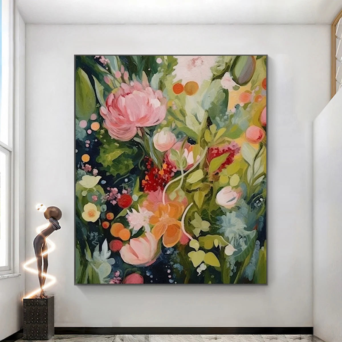 BLOOMING RHAPSODY: Textured Floral Oil Painting | Abstract mood, soft natural light studio shot