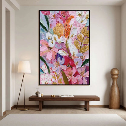 BLOOMING RHAPSODY: Textured Impasto Floral Oil Painting | textured impasto closeup, raised brushwork detail