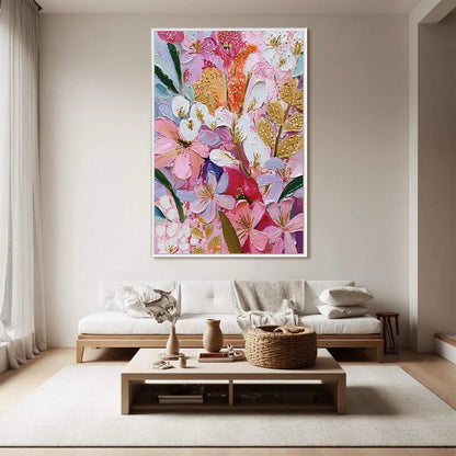 BLOOMING RHAPSODY: Textured Impasto Floral Oil Painting | textured impasto mood, soft natural light studio shot