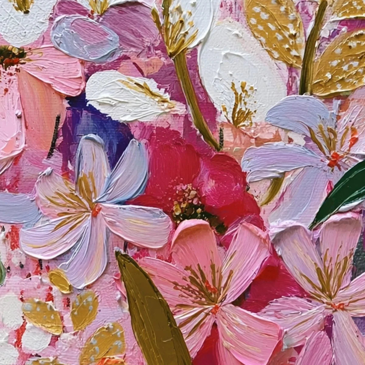 BLOOMING RHAPSODY: Textured Impasto Floral Oil Painting | floral palette, original bedroom art