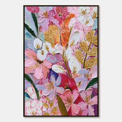BLOOMING RHAPSODY: Textured Impasto Floral Oil Painting | hanging in living room, textured impasto wall art
