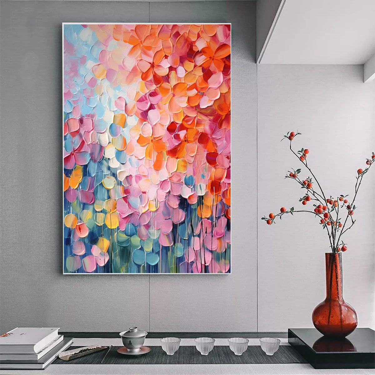BLOOMING RHAPSODY: Textured Impasto Floral Oil Painting | rolled canvas, ready for custom framing