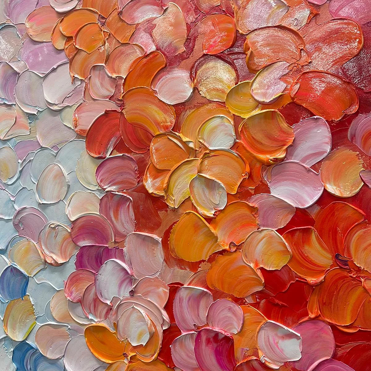 BLOOMING RHAPSODY: Textured Impasto Floral Oil Painting | black frame version on white wall