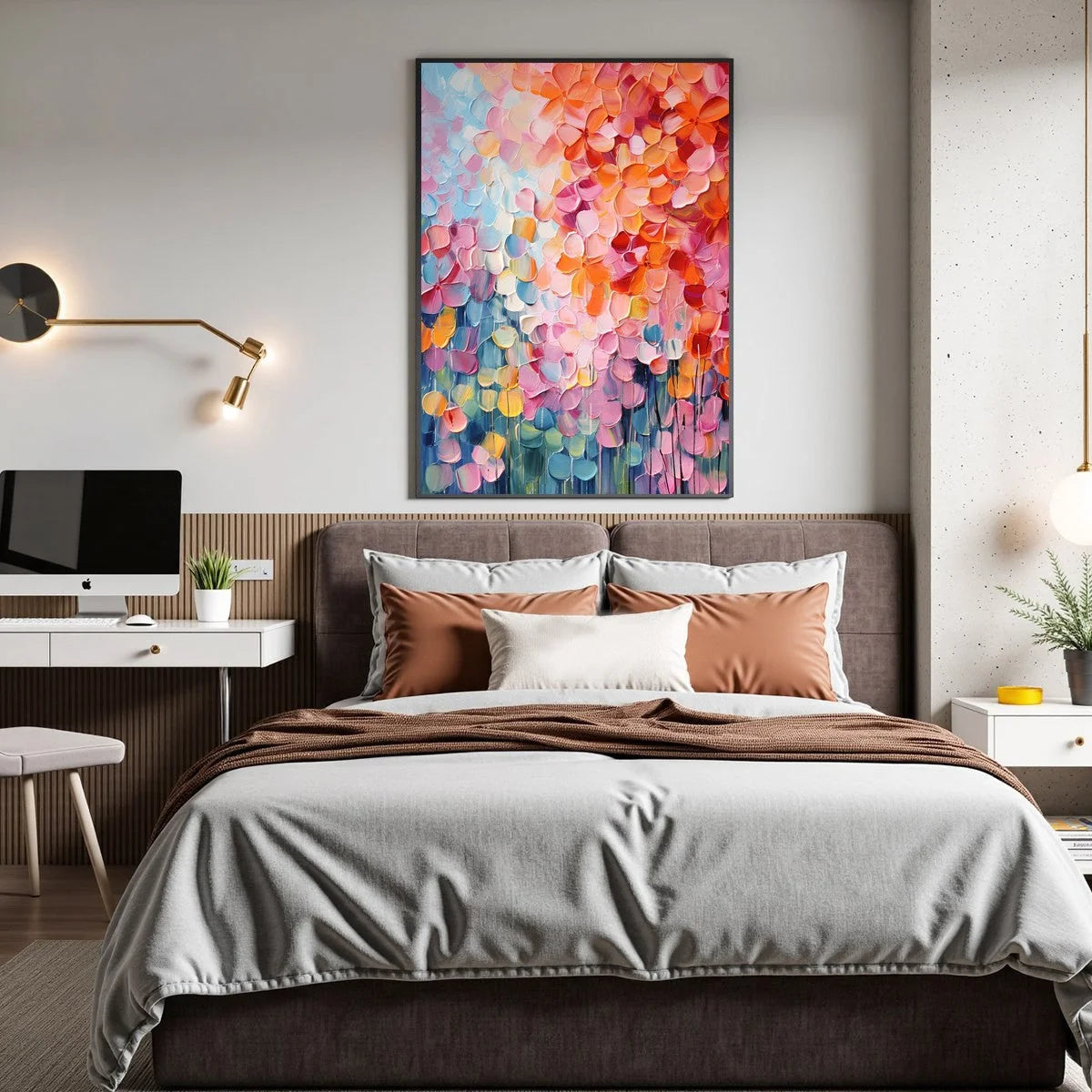 BLOOMING RHAPSODY: Textured Impasto Floral Oil Painting | textured impasto mood, soft natural light studio shot