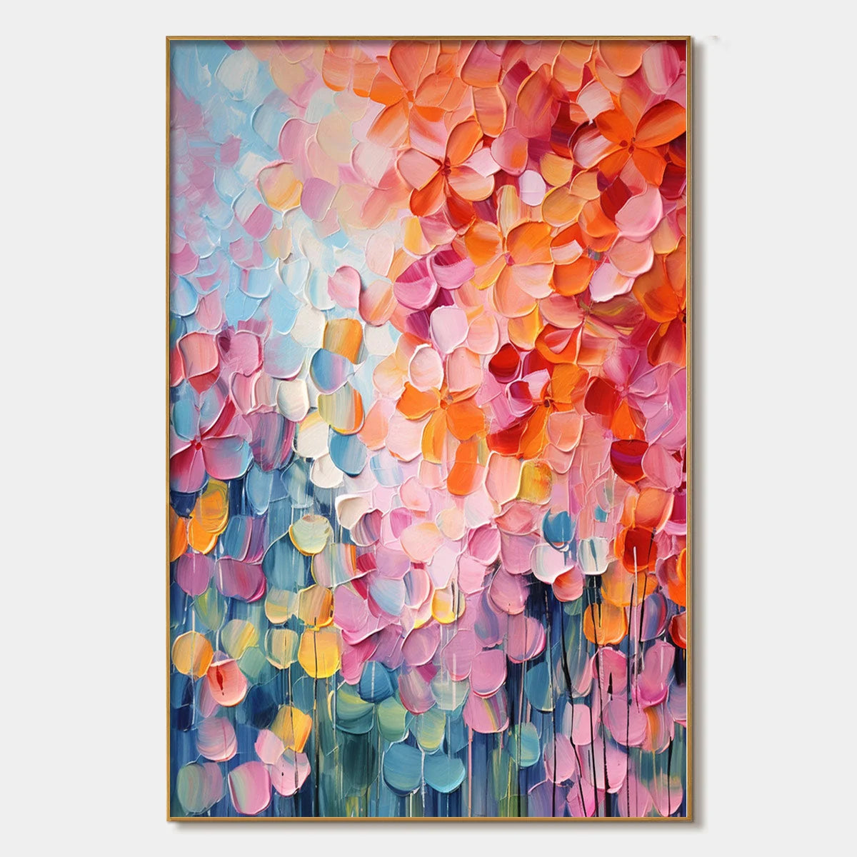 BLOOMING RHAPSODY: Textured Impasto Floral Oil Painting | hanging in living room, textured impasto wall art