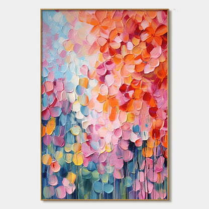 BLOOMING RHAPSODY: Textured Impasto Floral Oil Painting | hanging in living room, textured impasto wall art