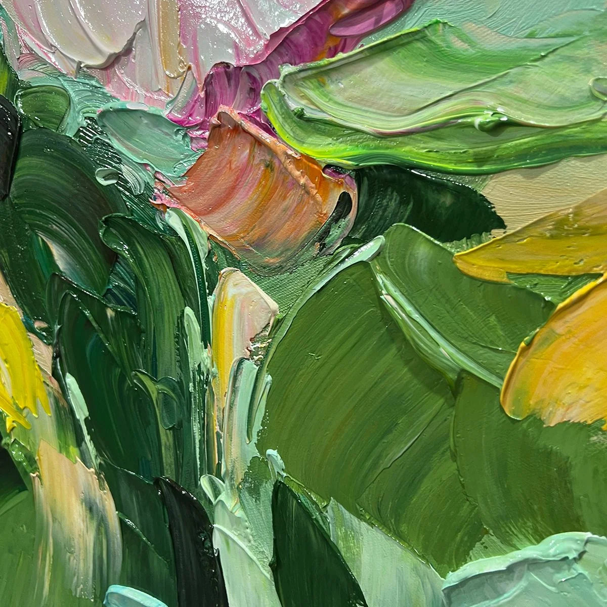 BLOOMING ROMANCE: Impressionistic Floral Oil Painting | rectangular format, hand-painted canvas edge