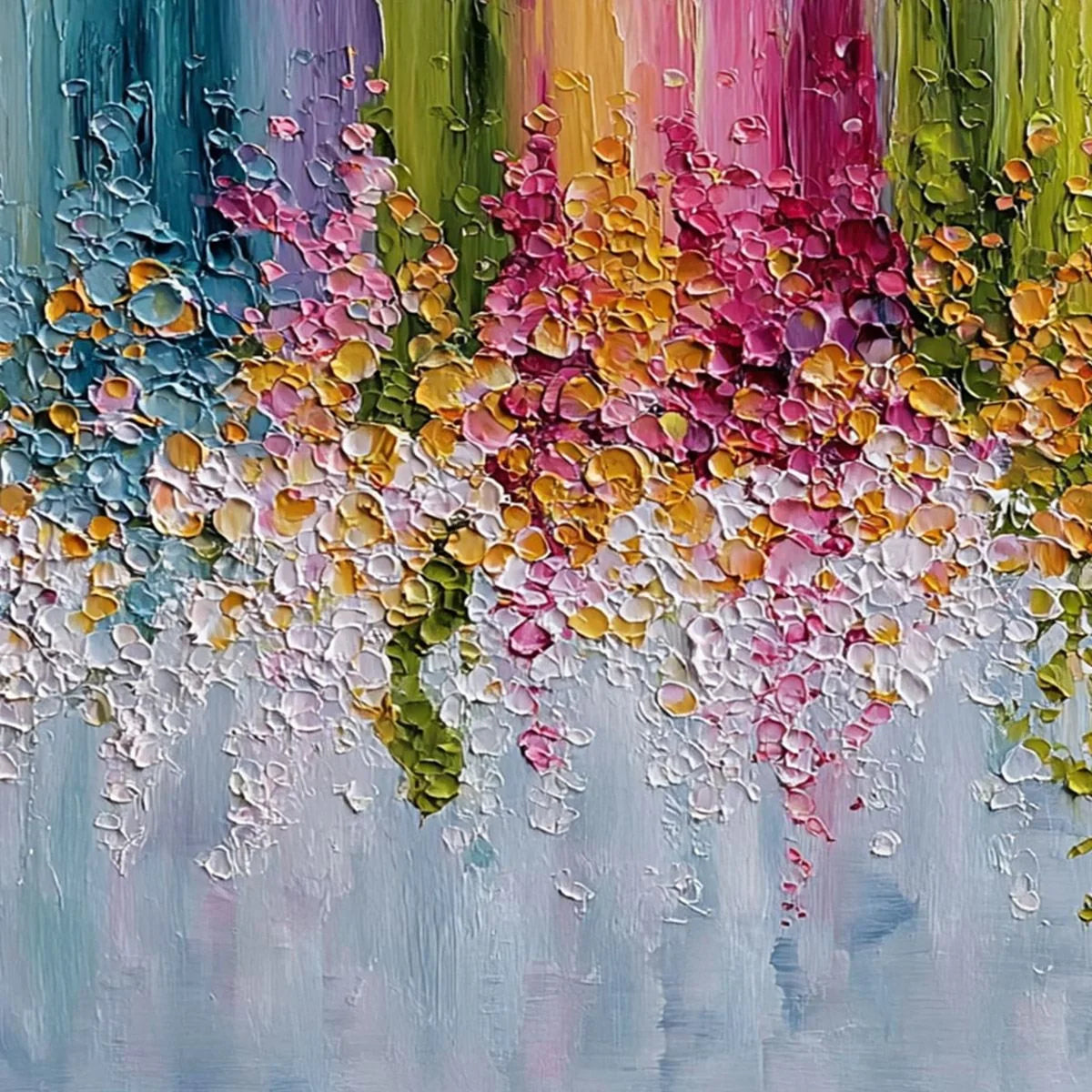 PETAL RAIN: Heavy Texture Impasto Floral Abstract Painting | rectangular format, hand-painted canvas edge