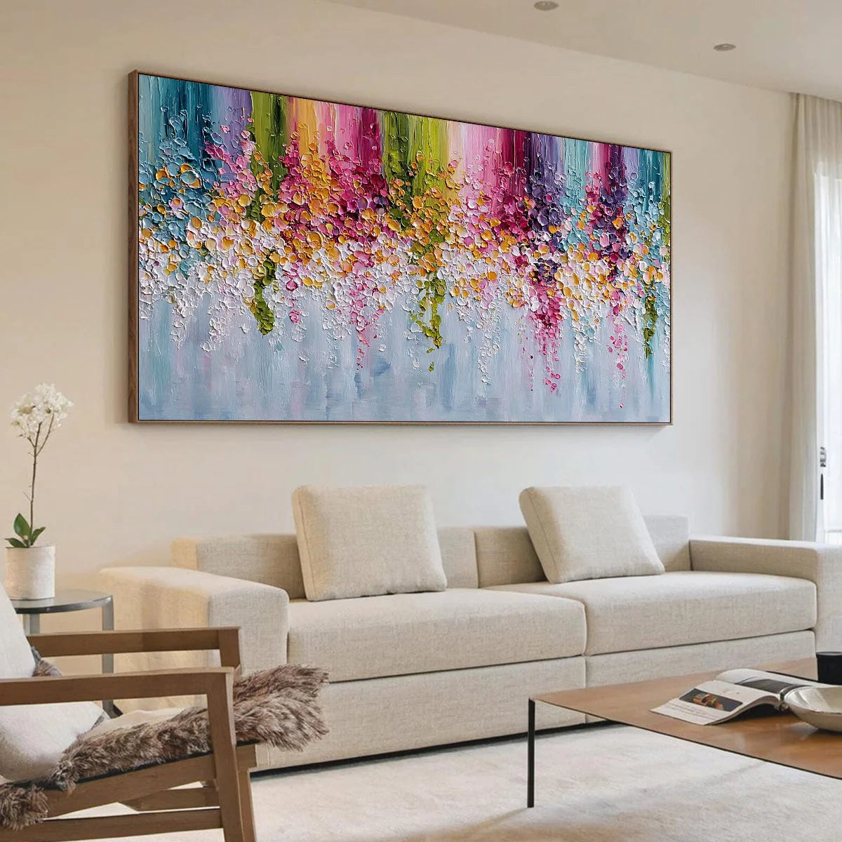 PETAL RAIN: Heavy Texture Impasto Floral Abstract Painting | Abstract mood, soft natural light studio shot
