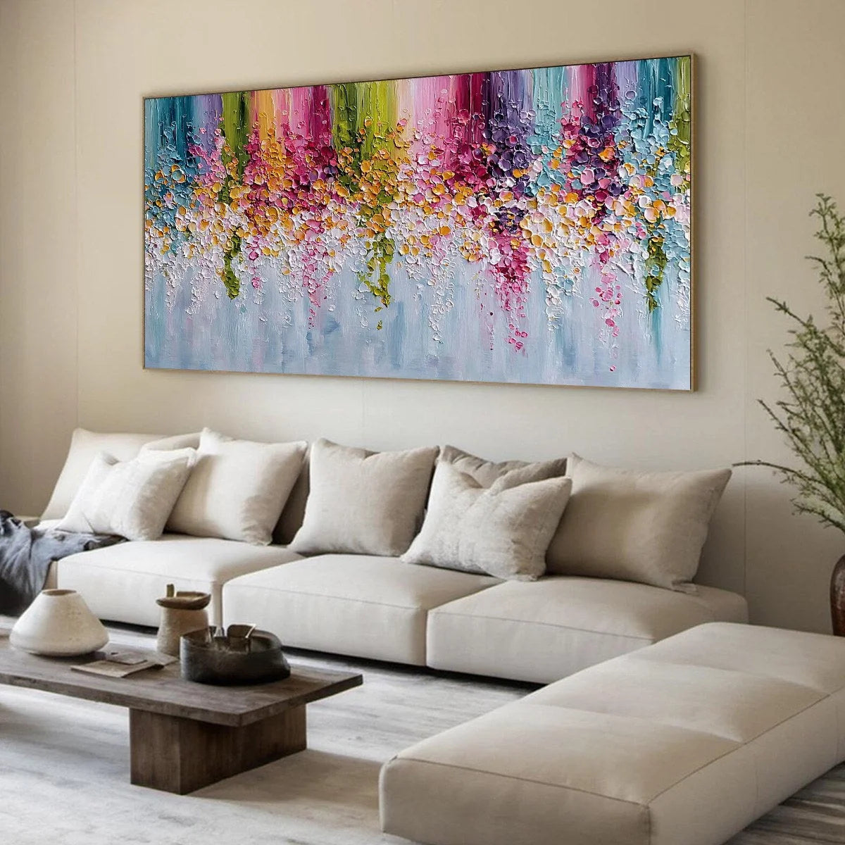 PETAL RAIN: Heavy Texture Impasto Floral Abstract Painting | multi-color palette, original oil on stretched canvas art