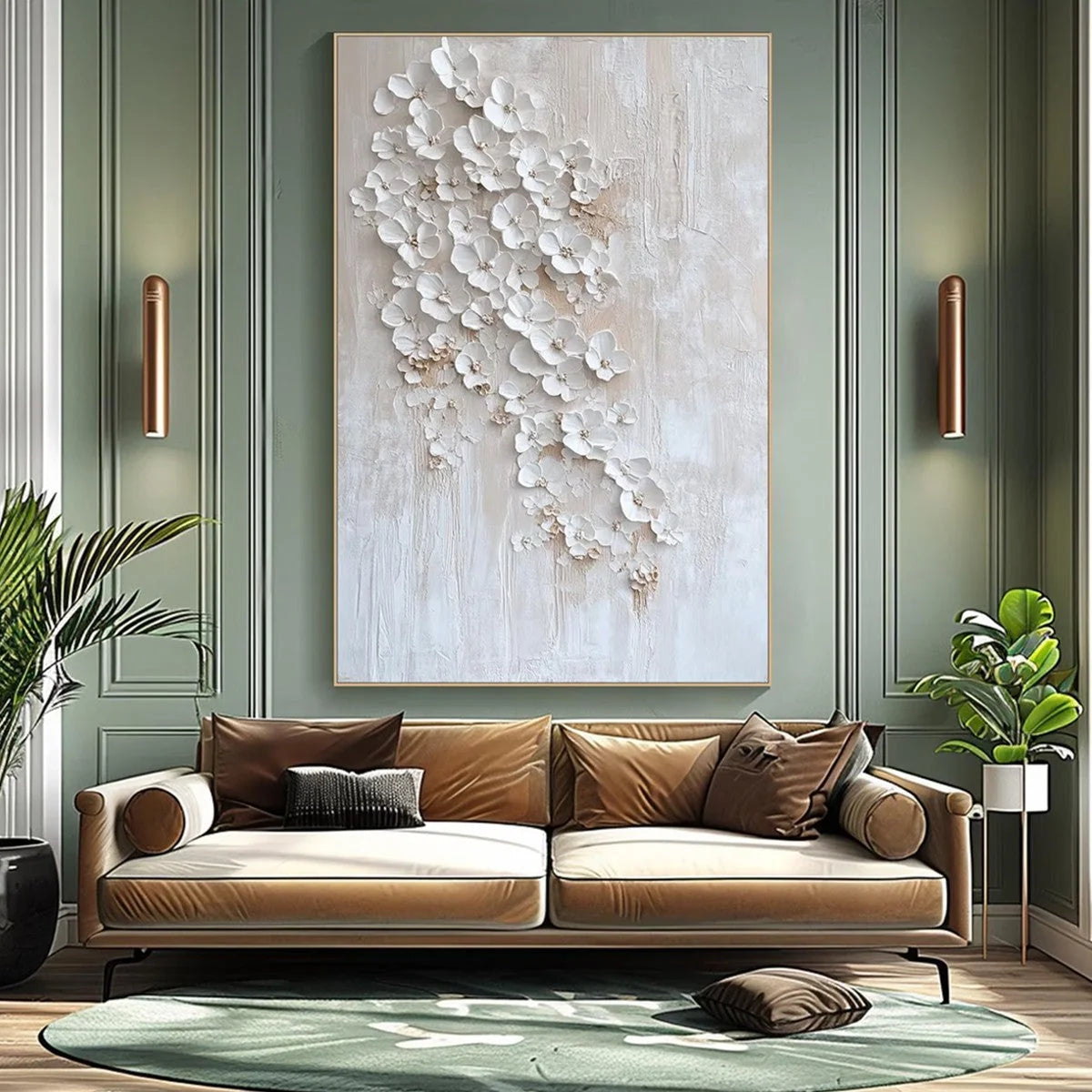BLOSSOM CASCADE: Textured Wabi Sabi 3D Flower Painting | wabi sabi textured closeup, raised brushwork detail