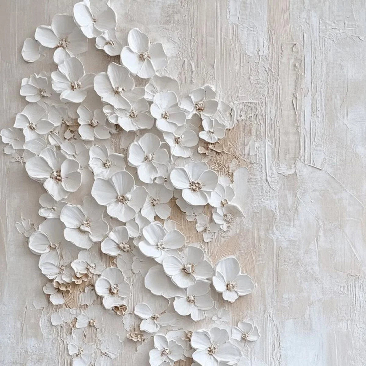 BLOSSOM CASCADE: Textured Wabi Sabi 3D Flower Painting | rectangular format, hand-painted canvas edge