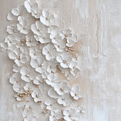 BLOSSOM CASCADE: Textured Wabi Sabi 3D Flower Painting | rectangular format, hand-painted canvas edge