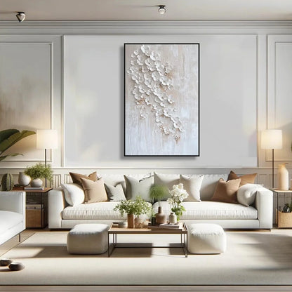BLOSSOM CASCADE: Textured Wabi Sabi 3D Flower Painting | rolled canvas, ready for custom framing