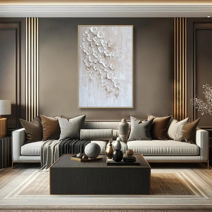 BLOSSOM CASCADE: Textured Wabi Sabi 3D Flower Painting | floral palette, original meditation room art