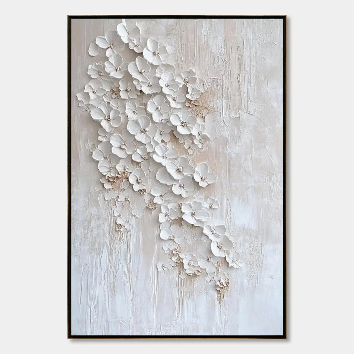 BLOSSOM CASCADE: Textured Wabi Sabi 3D Flower Painting | hanging in living room, wabi sabi textured wall art