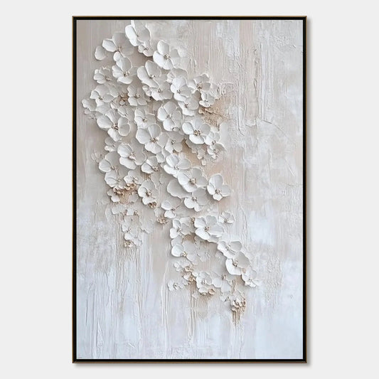 BLOSSOM CASCADE: Textured Wabi Sabi 3D Flower Painting | hanging in living room, wabi sabi textured wall art