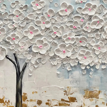 BLOSSOM DREAM: Textured Blossom Tree Painting in White and Gold | rolled canvas, ready for custom framing