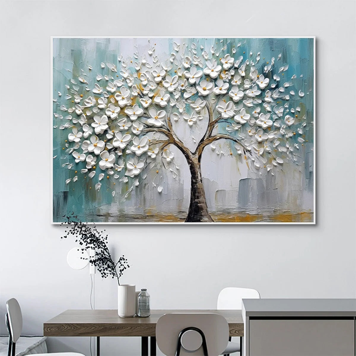 BLOSSOM DREAM: White Floral Impasto Oil Painting | Abstract closeup, raised brushwork detail