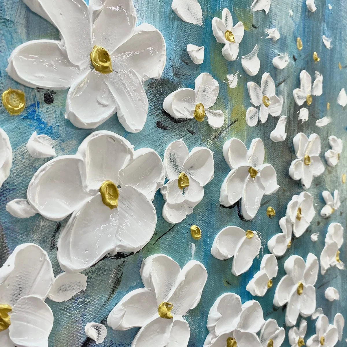 BLOSSOM DREAM: White Floral Impasto Oil Painting | rectangular format, hand-painted canvas edge