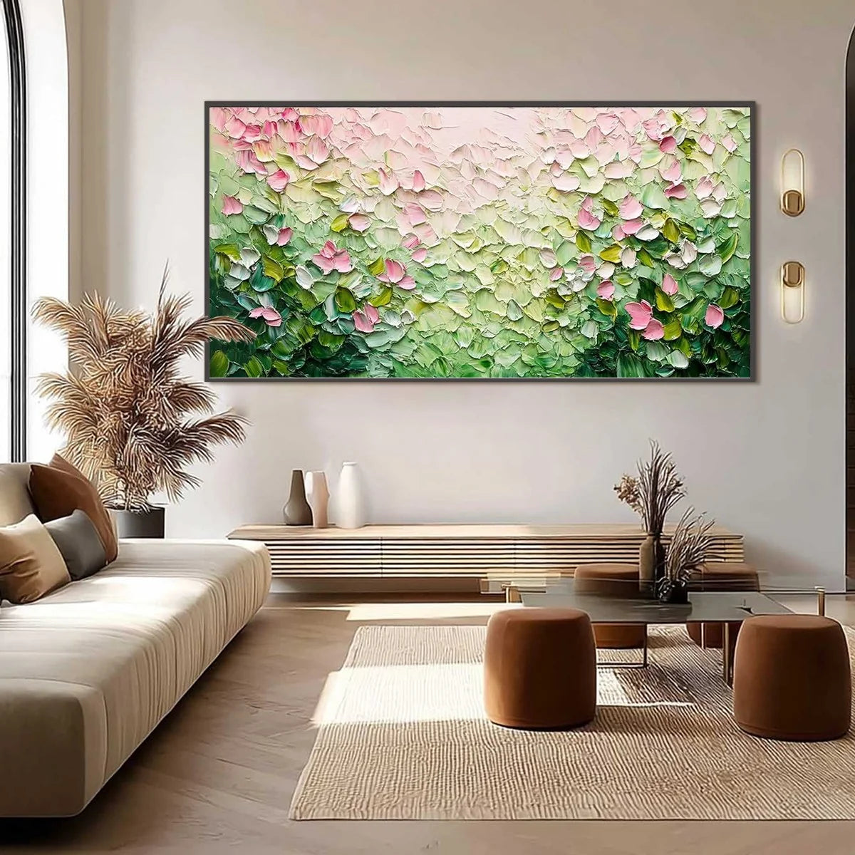 BLOSSOM DRIFT: Palette Knife Floral Impasto Painting | rectangular format, hand-painted canvas edge