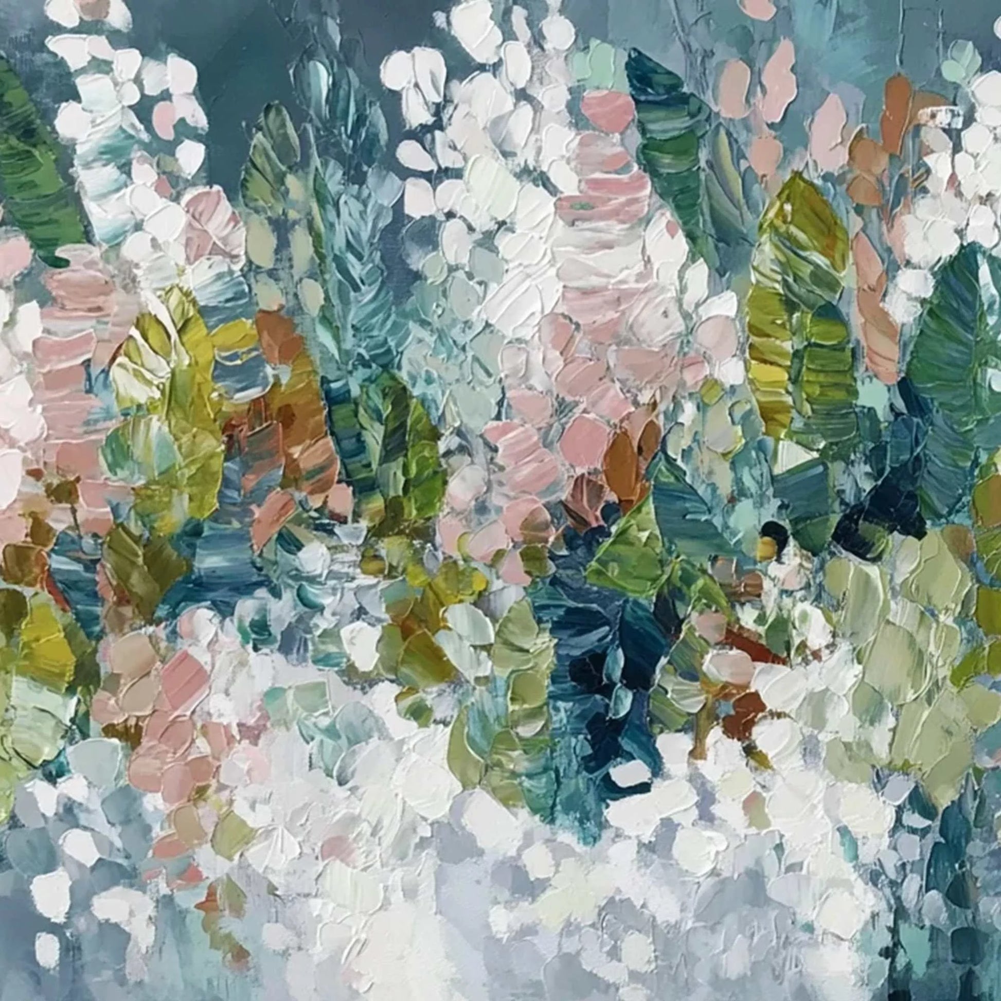 BLOSSOM REVERIE: Textured Abstract Floral Impasto Oil Painting | rectangular format, hand-painted canvas edge