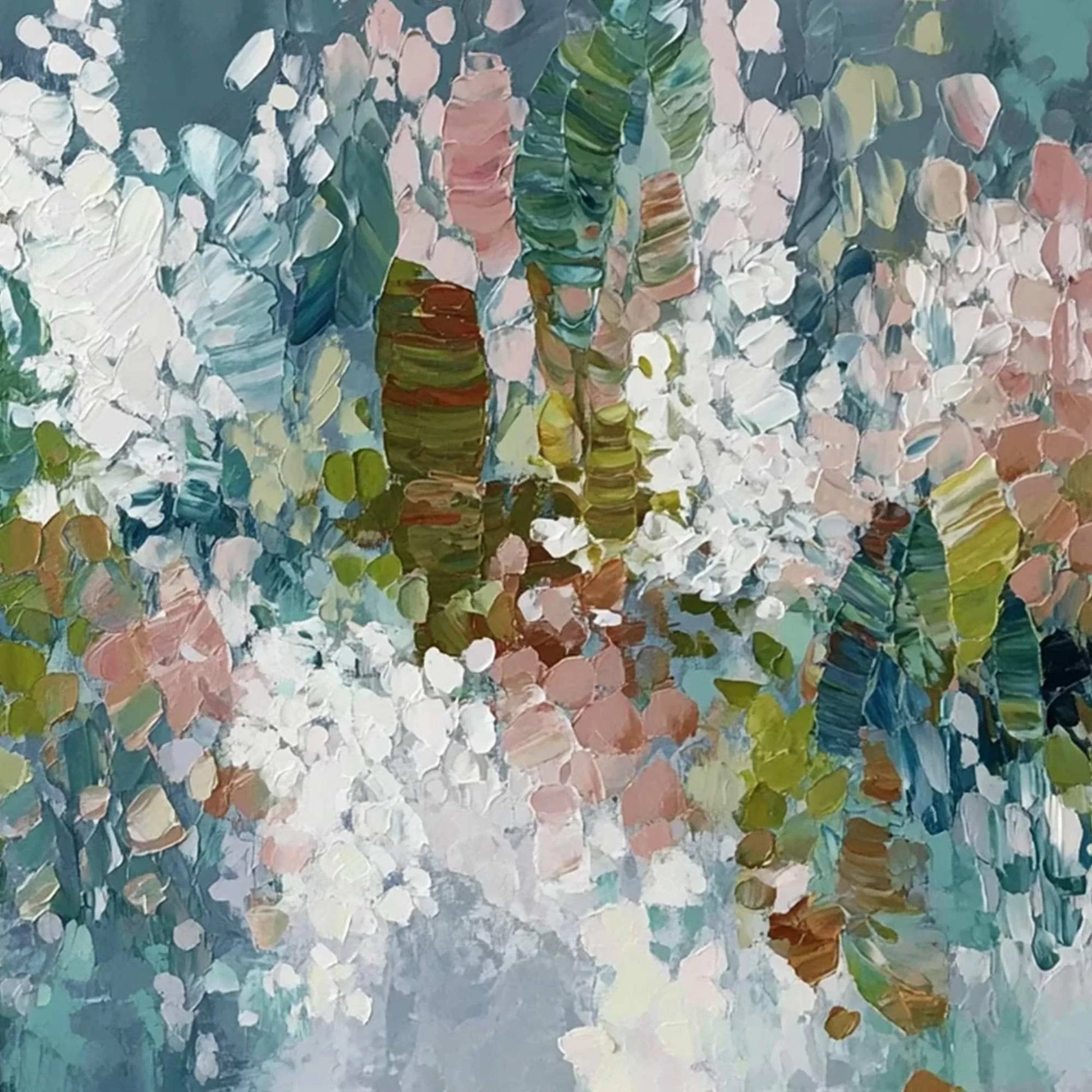 BLOSSOM REVERIE: Textured Abstract Floral Impasto Oil Painting | rolled canvas, ready for custom framing