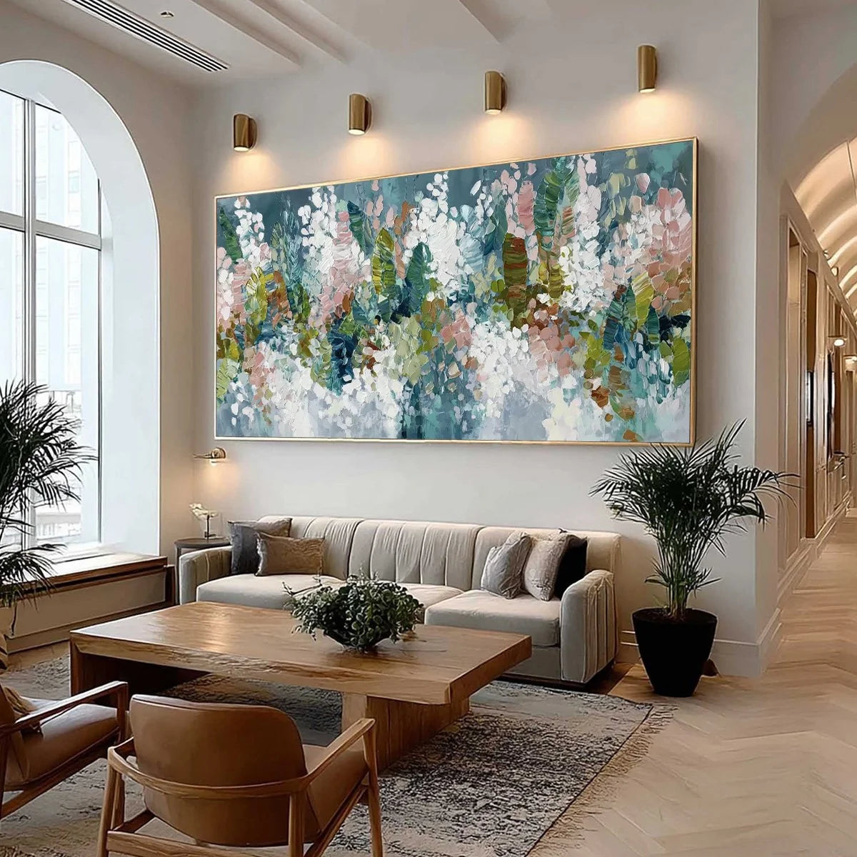 BLOSSOM REVERIE: Textured Abstract Floral Impasto Oil Painting | Abstract mood, soft natural light studio shot