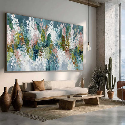 BLOSSOM REVERIE: Textured Abstract Floral Impasto Oil Painting | beige palette, original Hand-painted on premium stretched canvas with artist-grade oils; rich layered surface creates an evocative, ...